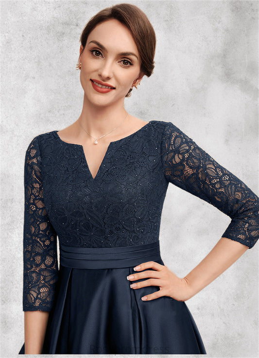 Aria A-Line V-neck Ankle-Length Satin Lace Mother of the Bride Dress With Beading SRSP0014545