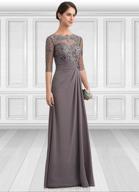 Leia A-Line Scoop Neck Floor-Length Chiffon Lace Mother of the Bride Dress With Beading Sequins SRSP0014546