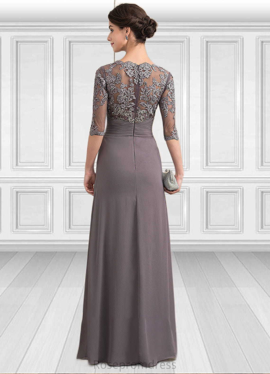 Leia A-Line Scoop Neck Floor-Length Chiffon Lace Mother of the Bride Dress With Beading Sequins SRSP0014546