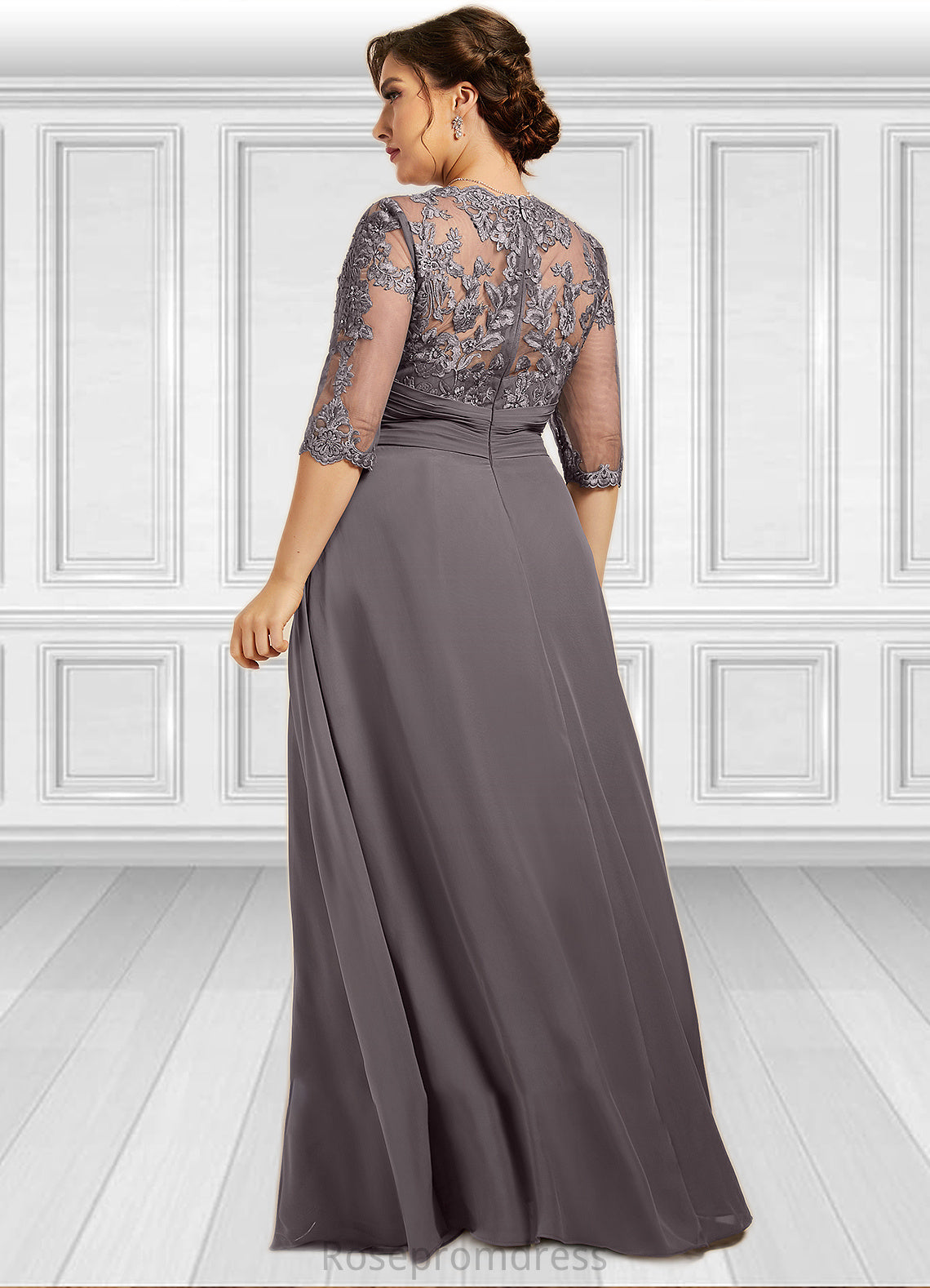 Leia A-Line Scoop Neck Floor-Length Chiffon Lace Mother of the Bride Dress With Beading Sequins SRSP0014546