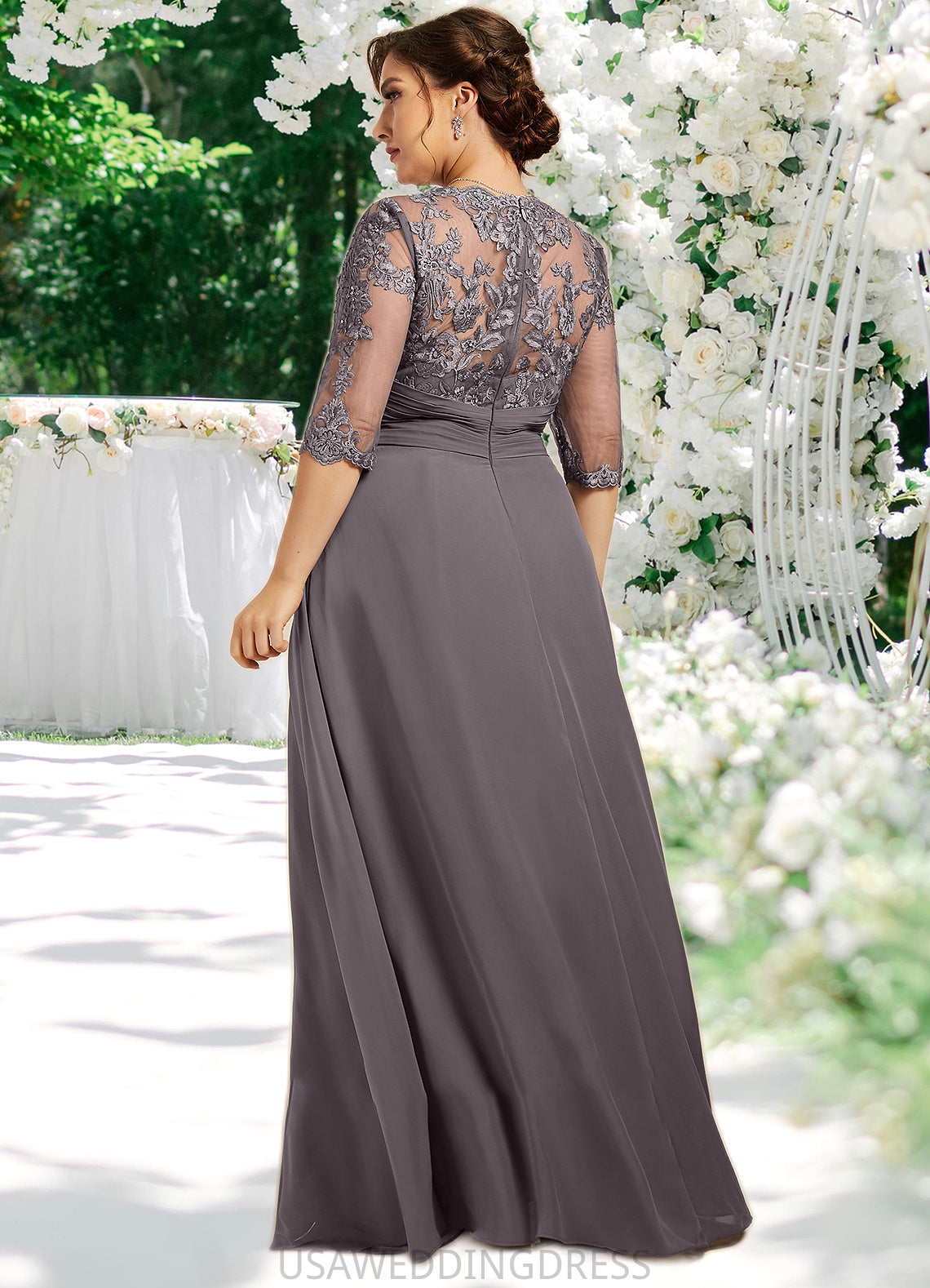Harriet A-Line Scoop Neck Floor-Length Chiffon Lace Mother of the Bride Dress With Beading Sequins DS126P0014546
