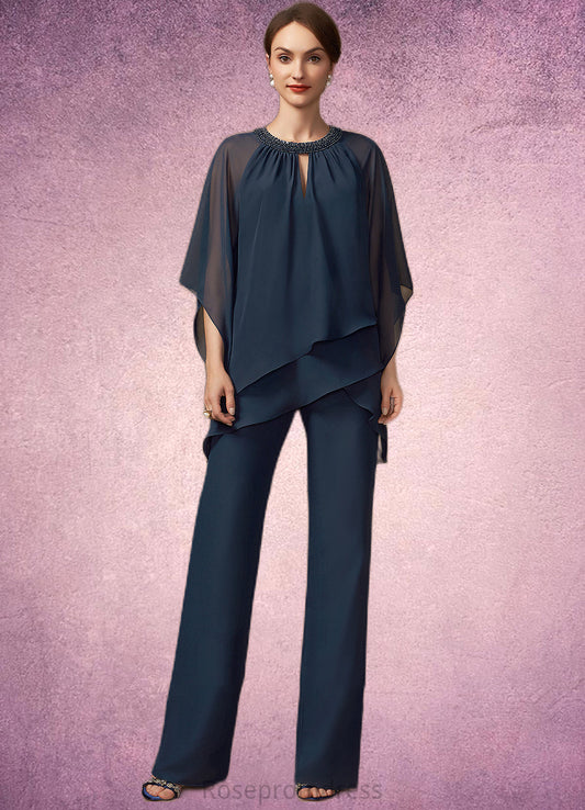 Dominique Jumpsuit/Pantsuit Scoop Neck Chiffon Mother of the Bride Dress With Beading Sequins SRSP0014547