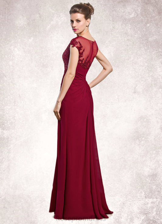 Aspen Sheath/Column Scoop Neck Floor-Length Chiffon Mother of the Bride Dress With Ruffle Beading Appliques Lace Sequins Split Front SRSP0014549