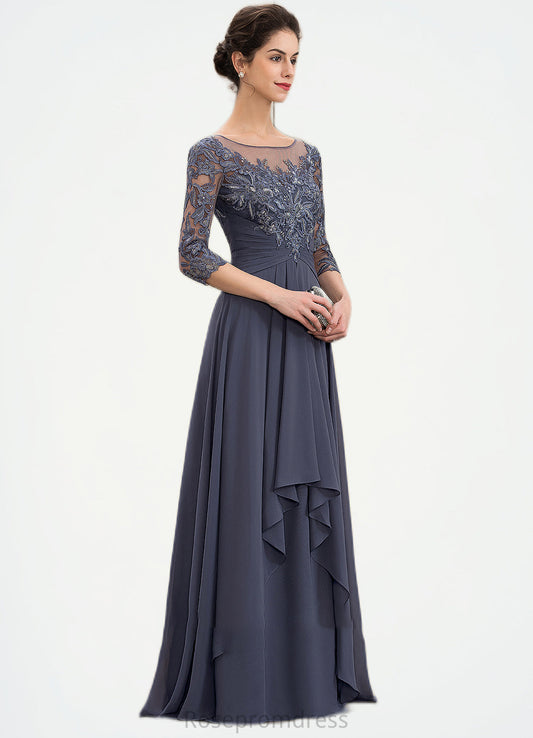 Bella A-Line Scoop Neck Floor-Length Chiffon Lace Mother of the Bride Dress With Cascading Ruffles SRSP0014550