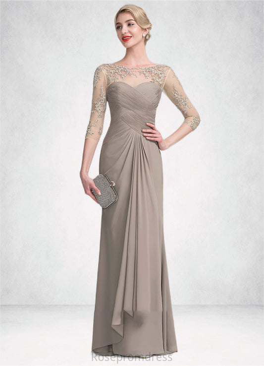 Renee A-Line Scoop Neck Floor-Length Chiffon Lace Mother of the Bride Dress With Beading Sequins Cascading Ruffles SRSP0014551