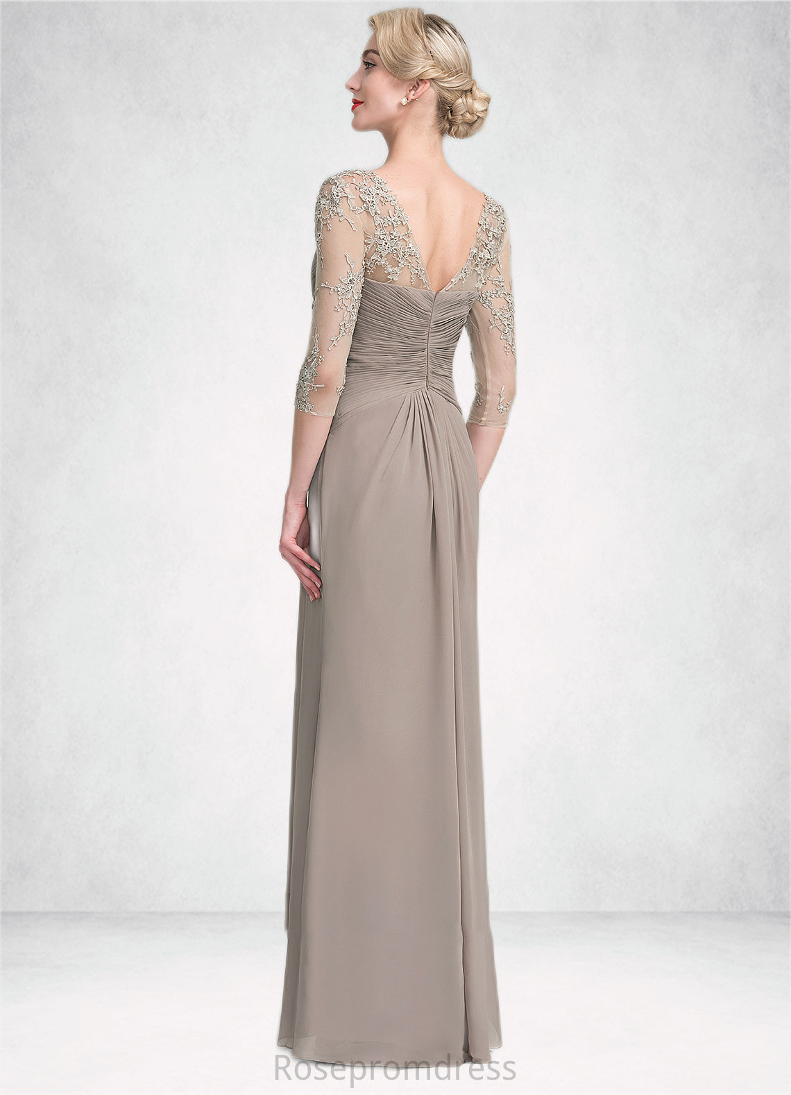 Renee A-Line Scoop Neck Floor-Length Chiffon Lace Mother of the Bride Dress With Beading Sequins Cascading Ruffles SRSP0014551