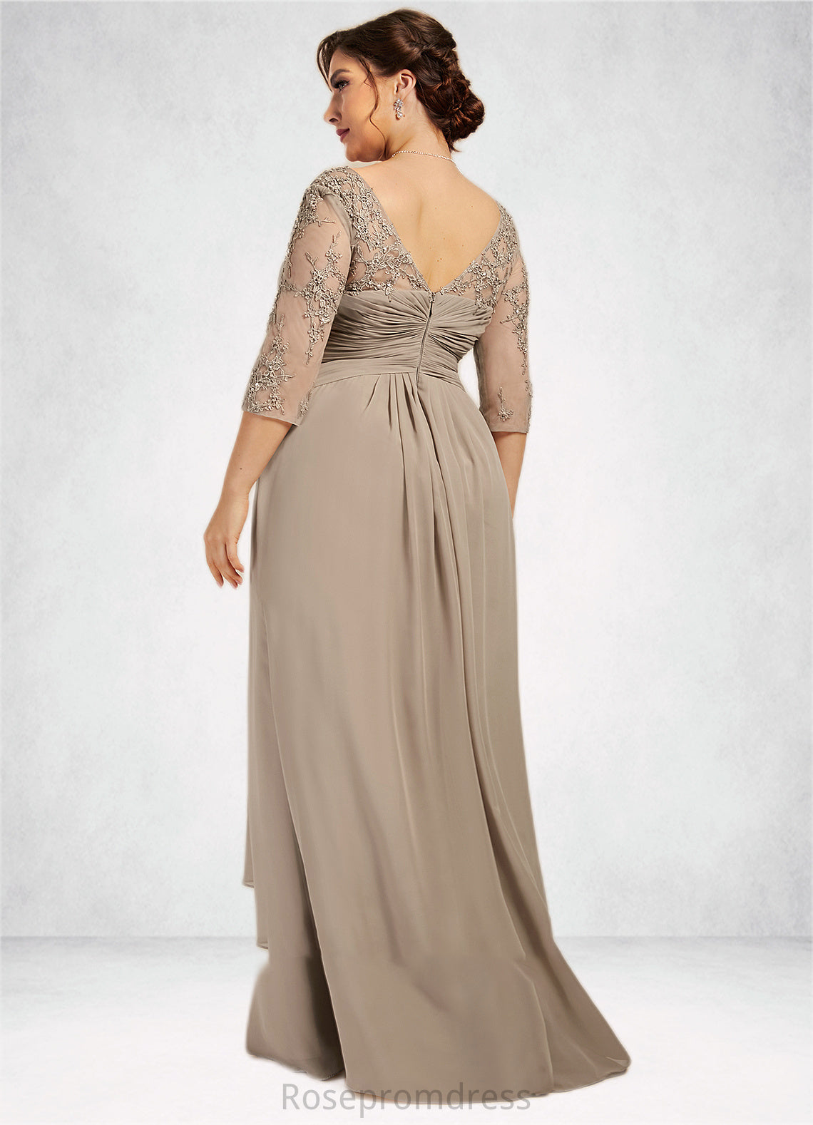 Renee A-Line Scoop Neck Floor-Length Chiffon Lace Mother of the Bride Dress With Beading Sequins Cascading Ruffles SRSP0014551