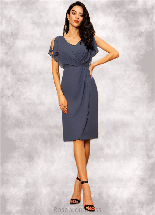 Amara Sheath/Column V-neck Knee-Length Chiffon Mother of the Bride Dress With Ruffle SRSP0014552