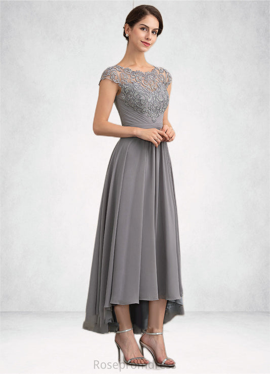 Melanie A-Line Scoop Neck Asymmetrical Chiffon Lace Mother of the Bride Dress SRSP0014556