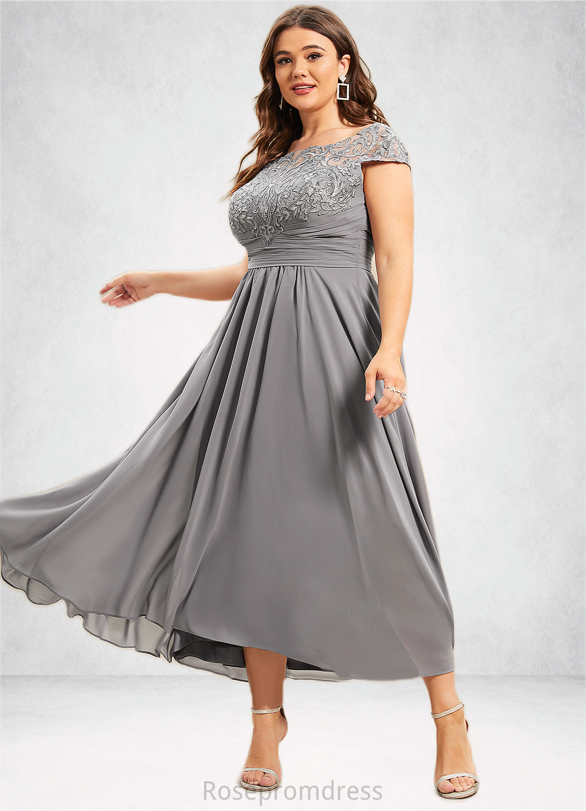 Melanie A-Line Scoop Neck Asymmetrical Chiffon Lace Mother of the Bride Dress SRSP0014556