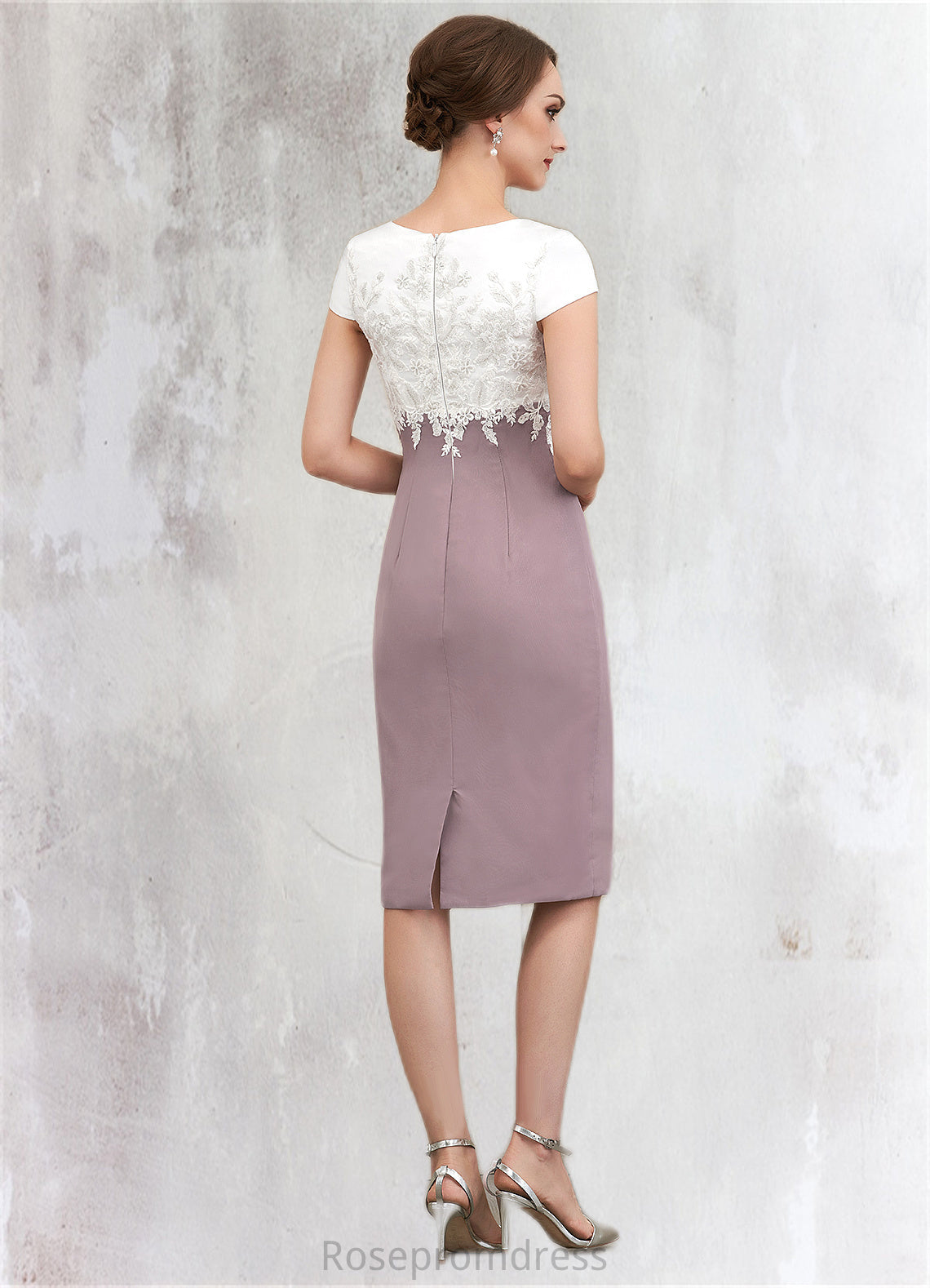 Mara Sheath/Column Scoop Neck Knee-Length Chiffon Lace Mother of the Bride Dress SRSP0014559