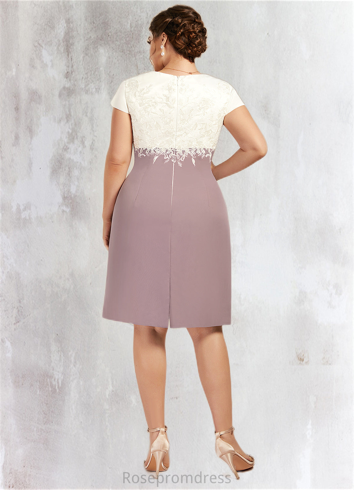 Mara Sheath/Column Scoop Neck Knee-Length Chiffon Lace Mother of the Bride Dress SRSP0014559