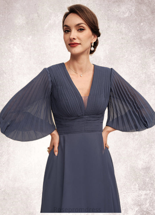 Jillian A-Line V-neck Tea-Length Chiffon Mother of the Bride Dress With Ruffle SRSP0014566