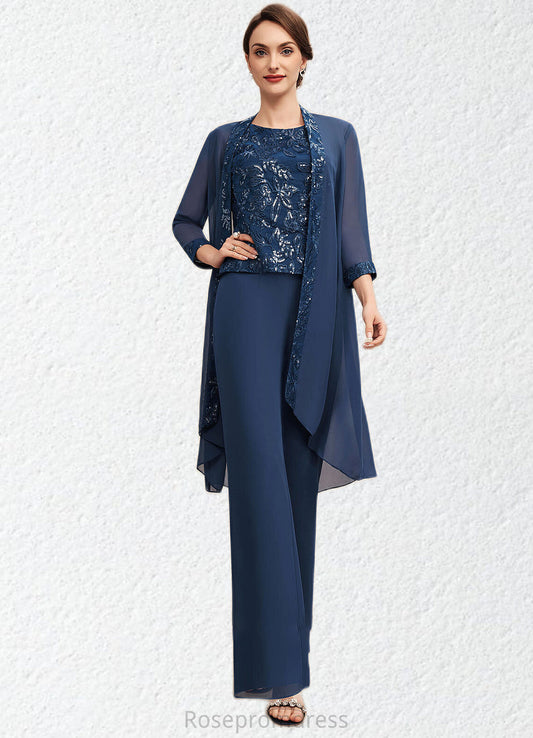 Autumn Jumpsuit/Pantsuit Scoop Neck Floor-Length Chiffon Lace Mother of the Bride Dress With Sequins SRSP0014567