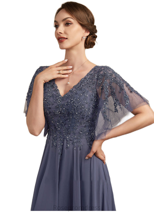 Sophie A-line V-Neck Floor-Length Chiffon Lace Mother of the Bride Dress With Beading Sequins SRSP0014571