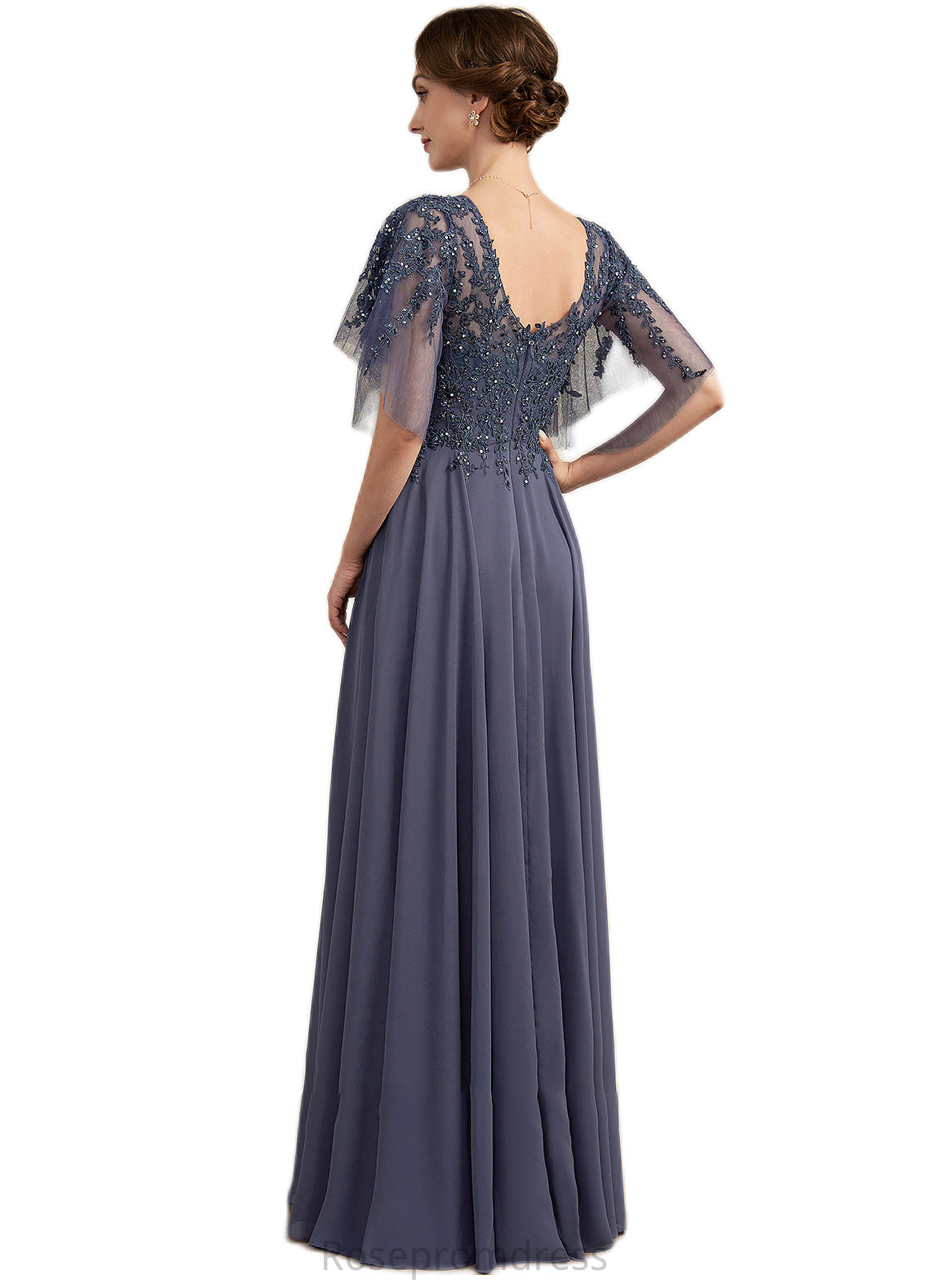 Sophie A-line V-Neck Floor-Length Chiffon Lace Mother of the Bride Dress With Beading Sequins SRSP0014571