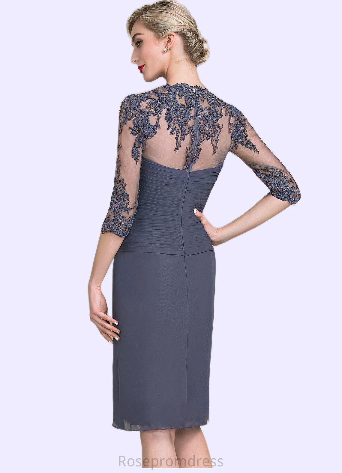 Natalya Sheath/Column Sweetheart Knee-Length Chiffon Mother of the Bride Dress With Ruffle Beading Appliques Lace Sequins SRSP0014572