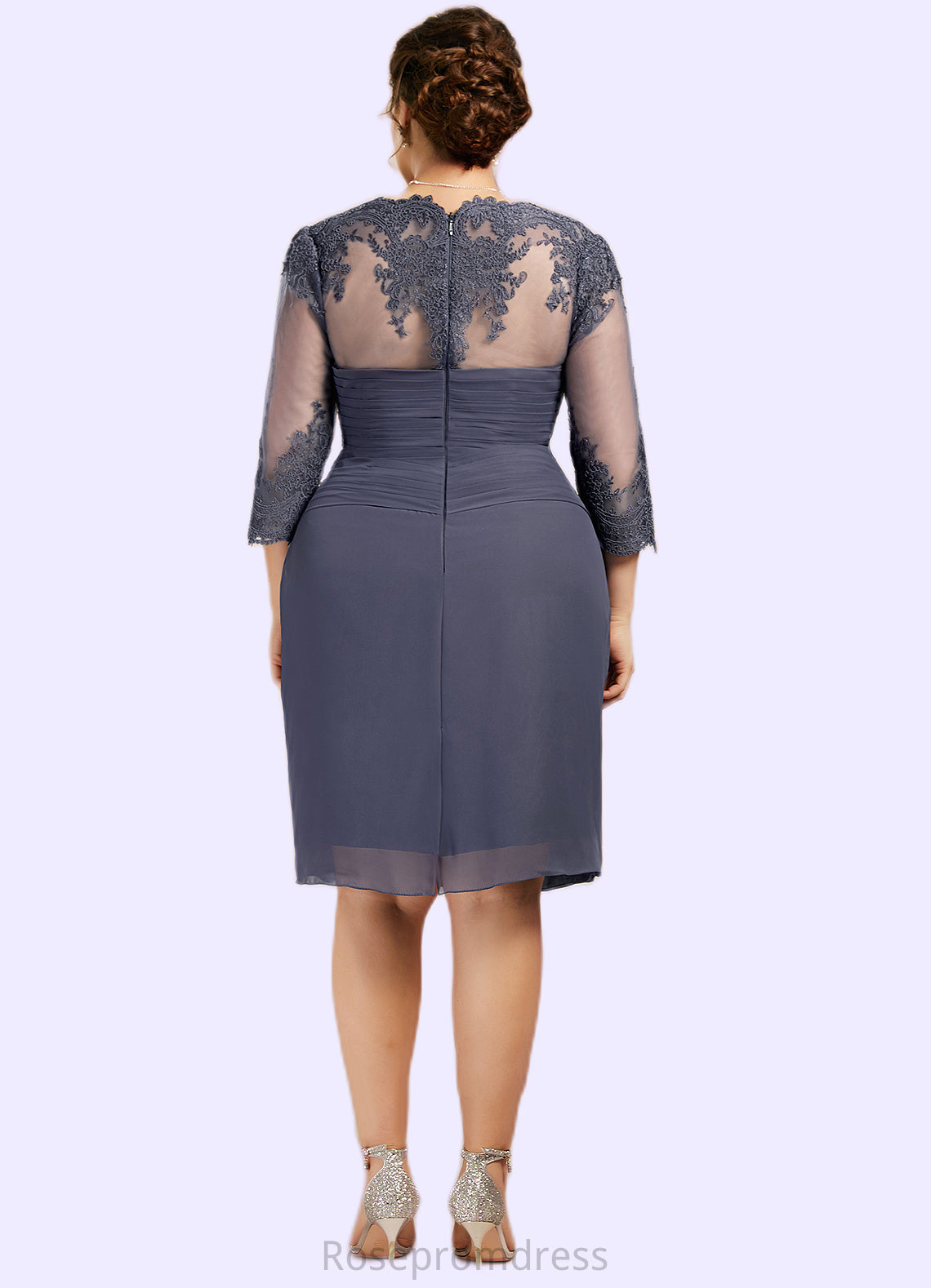 Natalya Sheath/Column Sweetheart Knee-Length Chiffon Mother of the Bride Dress With Ruffle Beading Appliques Lace Sequins SRSP0014572