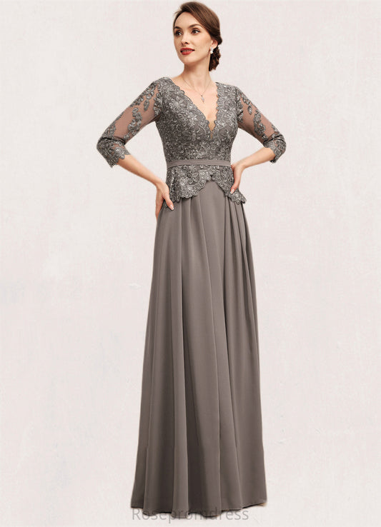 Lucinda A-Line V-neck Floor-Length Chiffon Lace Mother of the Bride Dress With Sequins SRSP0014574