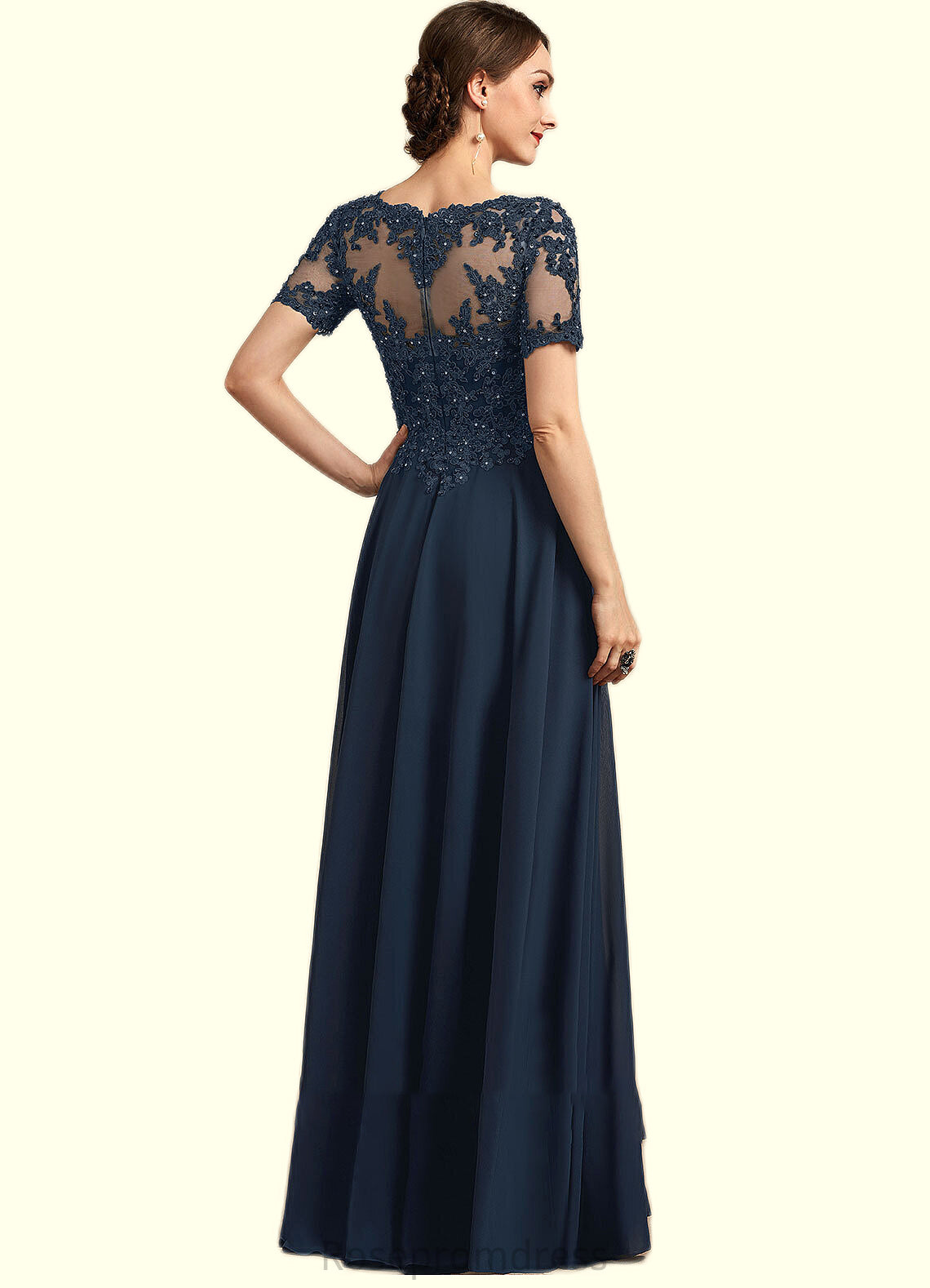 Kaelyn A-Line Scoop Neck Floor-Length Chiffon Lace Mother of the Bride Dress With Beading Sequins SRSP0014577