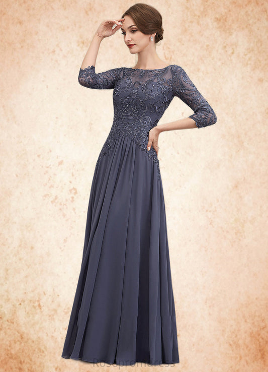 Fernanda A-Line Scoop Neck Floor-Length Chiffon Lace Mother of the Bride Dress With Beading Sequins SRSP0014578