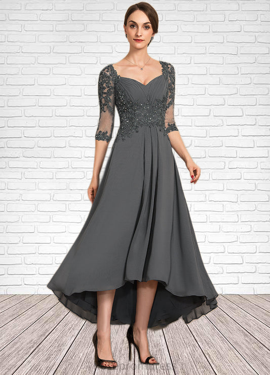 Savannah A-Line Sweetheart Asymmetrical Chiffon Lace Mother of the Bride Dress With Beading Sequins SRSP0014579