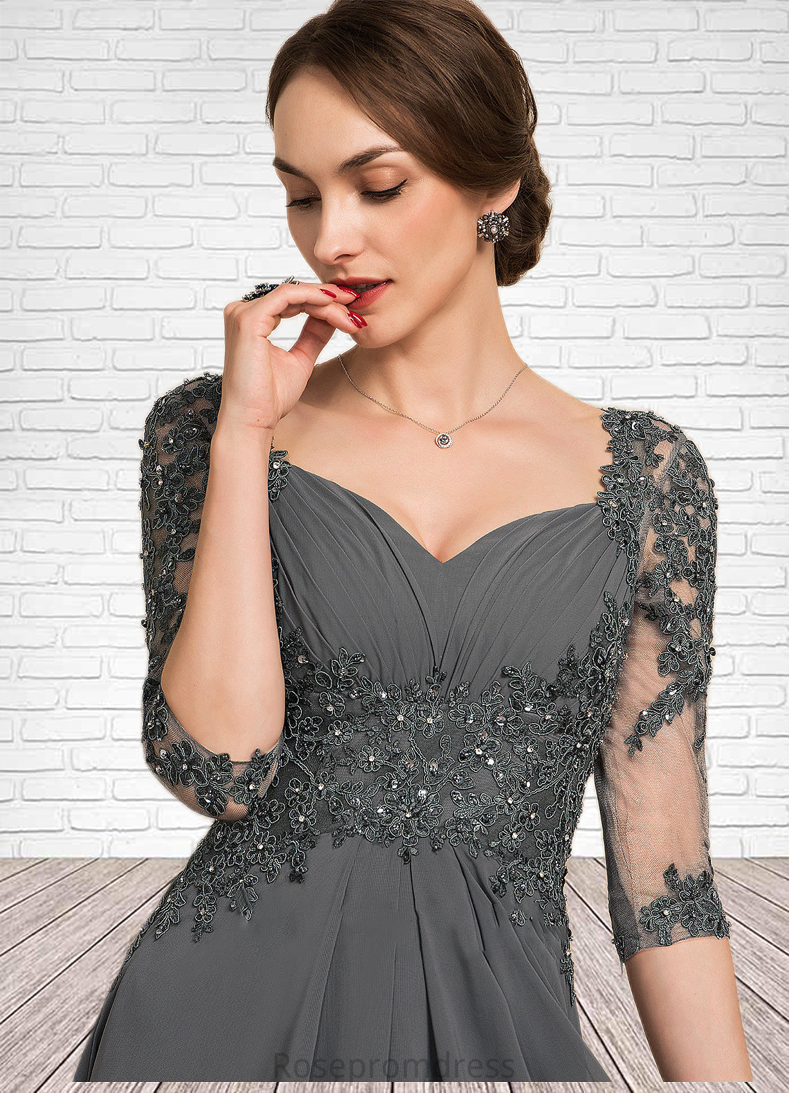 Savannah A-Line Sweetheart Asymmetrical Chiffon Lace Mother of the Bride Dress With Beading Sequins SRSP0014579