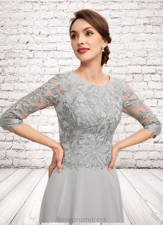 Fernanda A-Line Scoop Neck Tea-Length Chiffon Lace Mother of the Bride Dress With Sequins SRSP0014580