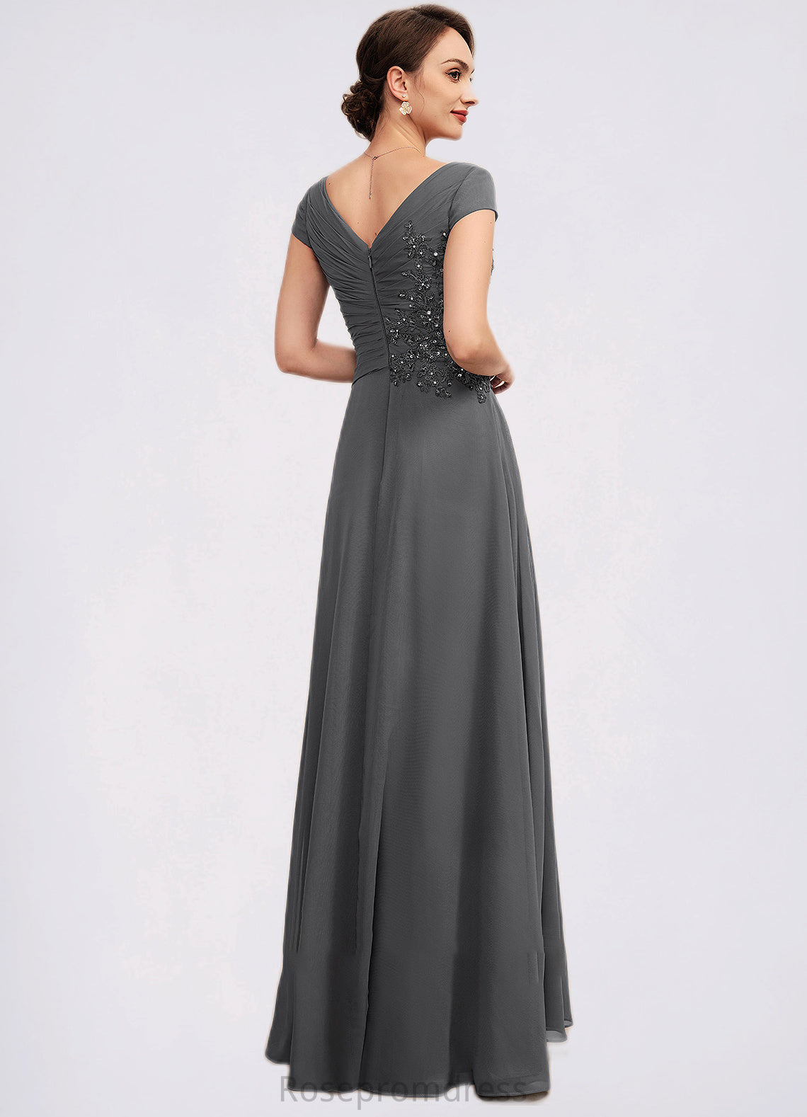 Genevieve A-Line V-neck Floor-Length Chiffon Mother of the Bride Dress With Ruffle Lace Beading Sequins SRSP0014582