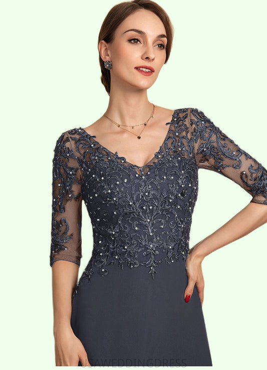 Frederica A-line V-Neck Asymmetrical Chiffon Lace Mother of the Bride Dress With Beading Sequins DS126P0014584