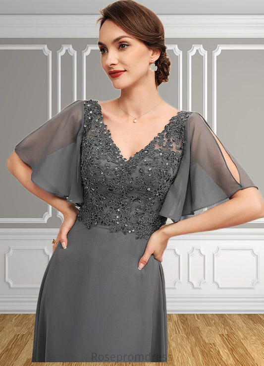April A-line V-Neck Floor-Length Chiffon Lace Mother of the Bride Dress With Beading Sequins SRS126P0014589