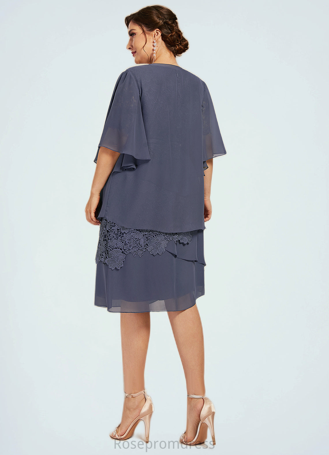 Cristina Sheath/Column Scoop Neck Knee-Length Chiffon Lace Mother of the Bride Dress SRS126P0014591