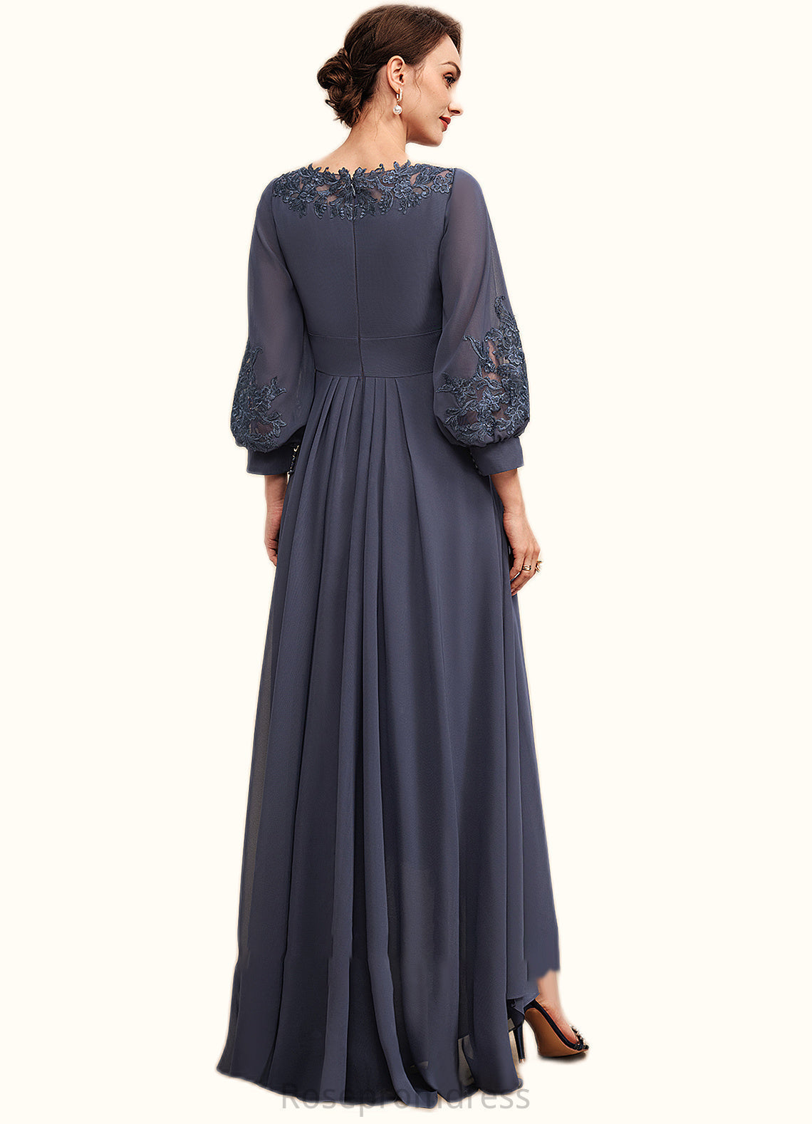 Sherlyn A-Line Scoop Neck Asymmetrical Chiffon Mother of the Bride Dress With Ruffle Appliques Lace SRS126P0014592