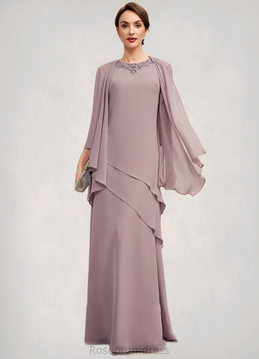 Serenity A-Line Scoop Neck Floor-Length Chiffon Mother of the Bride Dress With Beading SRS126P0014593