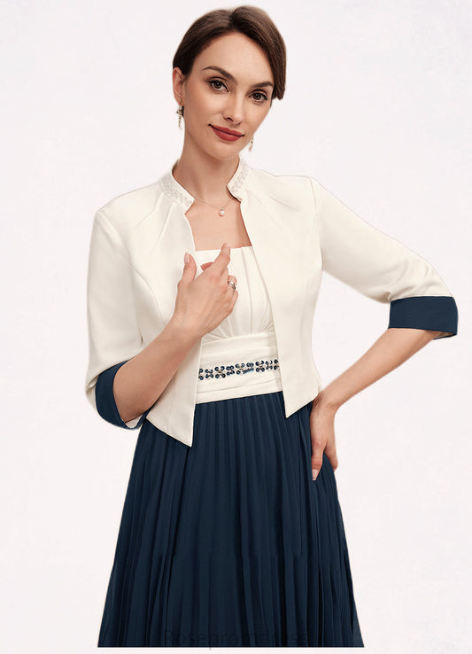 Kamila A-Line Square Neckline Tea-Length Chiffon Mother of the Bride Dress With Beading Sequins Pleated SRS126P0014594