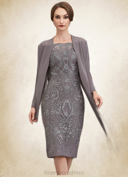 Sally Sheath/Column Off-the-Shoulder Knee-Length Lace Mother of the Bride Dress SRS126P0014595