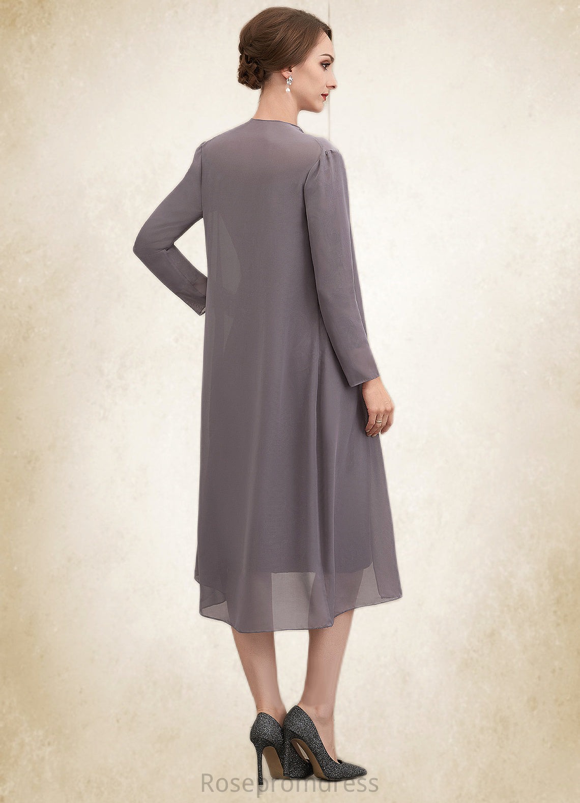 Sally Sheath/Column Off-the-Shoulder Knee-Length Lace Mother of the Bride Dress SRS126P0014595