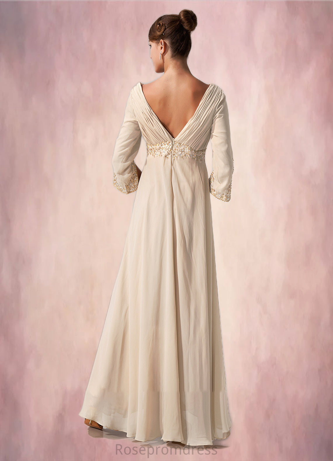 Hedda Empire V-neck Floor-Length Chiffon Mother of the Bride Dress With Ruffle Beading SRS126P0014597