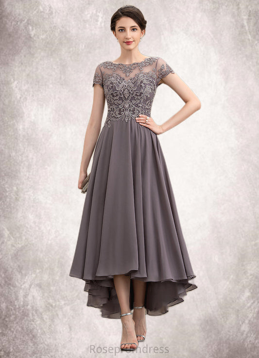 Bianca A-Line Scoop Neck Asymmetrical Chiffon Lace Mother of the Bride Dress With Beading Sequins SRS126P0014599