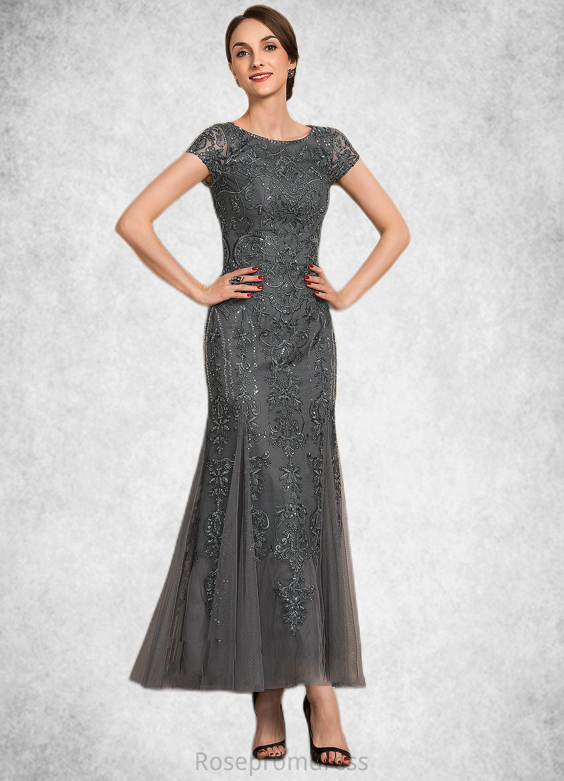 Ellie Trumpet/Mermaid Scoop Neck Ankle-Length Tulle Lace Sequined Mother of the Bride Dress With Beading Sequins SRS126P0014602