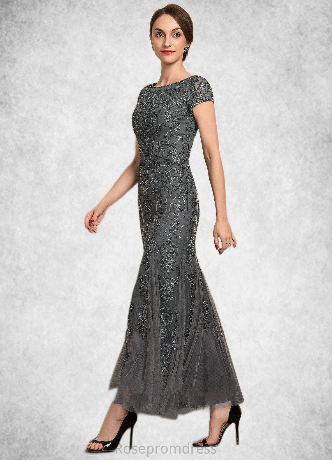 Ellie Trumpet/Mermaid Scoop Neck Ankle-Length Tulle Lace Sequined Mother of the Bride Dress With Beading Sequins SRS126P0014602