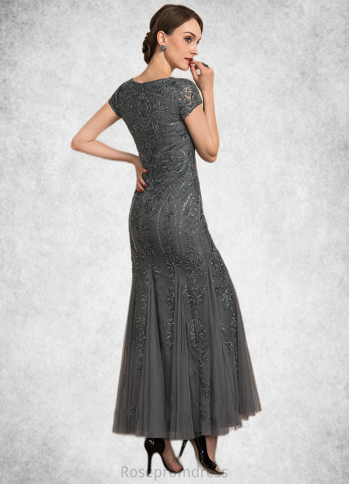 Ellie Trumpet/Mermaid Scoop Neck Ankle-Length Tulle Lace Sequined Mother of the Bride Dress With Beading Sequins SRS126P0014602