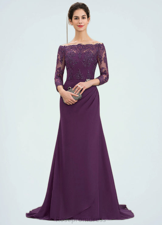Liz Trumpet/Mermaid Off-the-Shoulder Sweep Train Chiffon Lace Mother of the Bride Dress With Beading Sequins SRS126P0014604