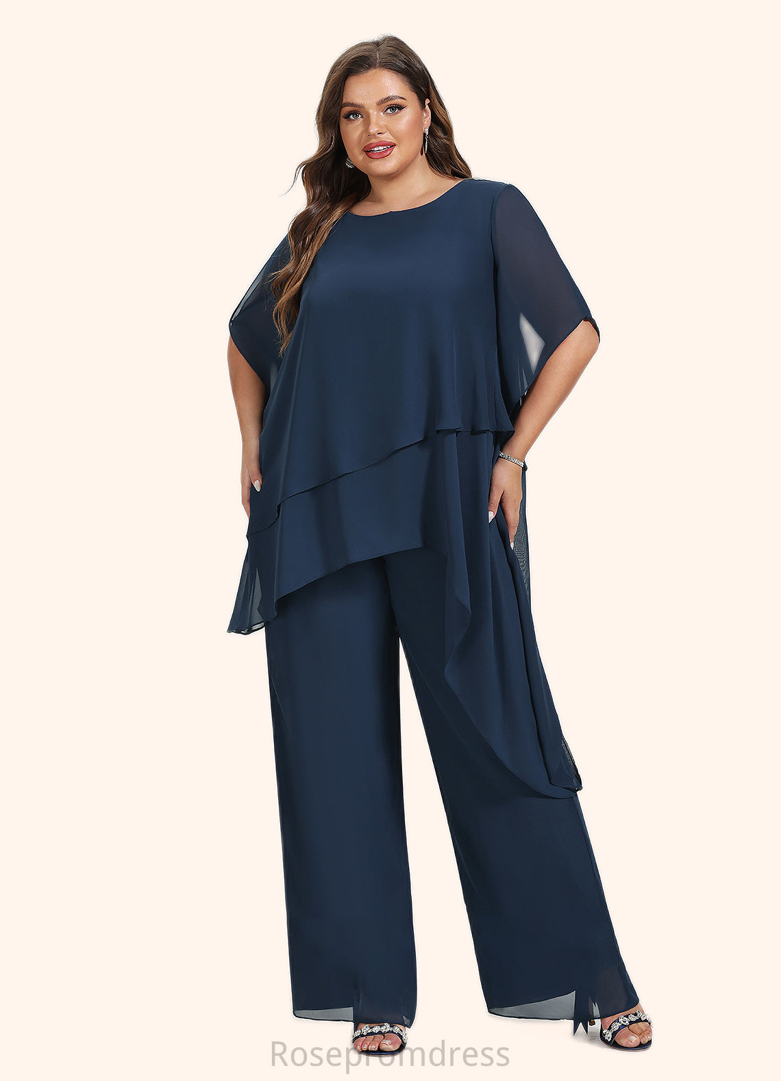 Addisyn Jumpsuit/Pantsuit Scoop Neck Ankle-Length Chiffon Mother of the Bride Dress SRS126P0014607
