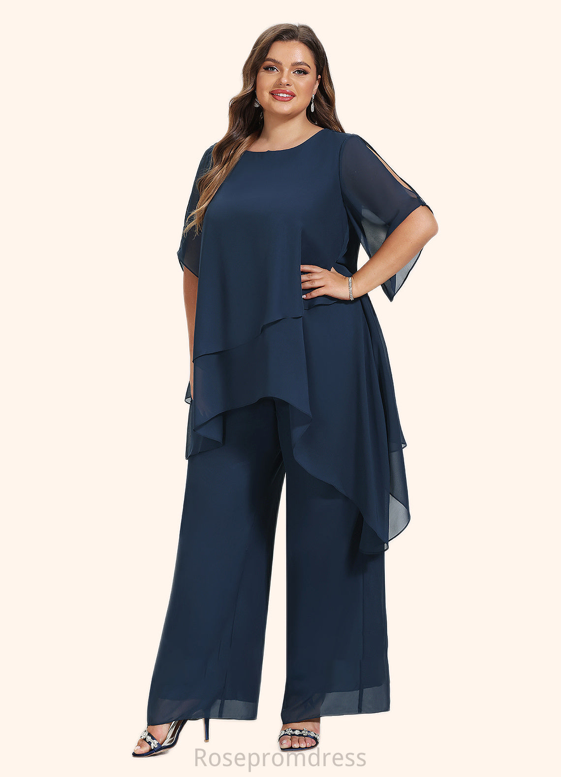 Addisyn Jumpsuit/Pantsuit Scoop Neck Ankle-Length Chiffon Mother of the Bride Dress SRS126P0014607