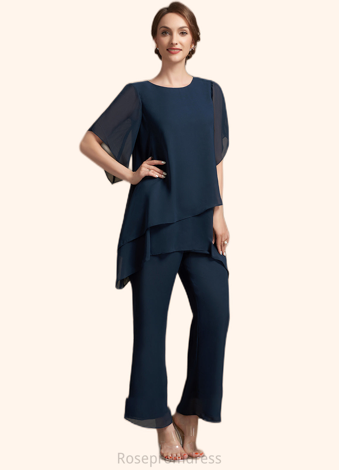 Addisyn Jumpsuit/Pantsuit Scoop Neck Ankle-Length Chiffon Mother of the Bride Dress SRS126P0014607