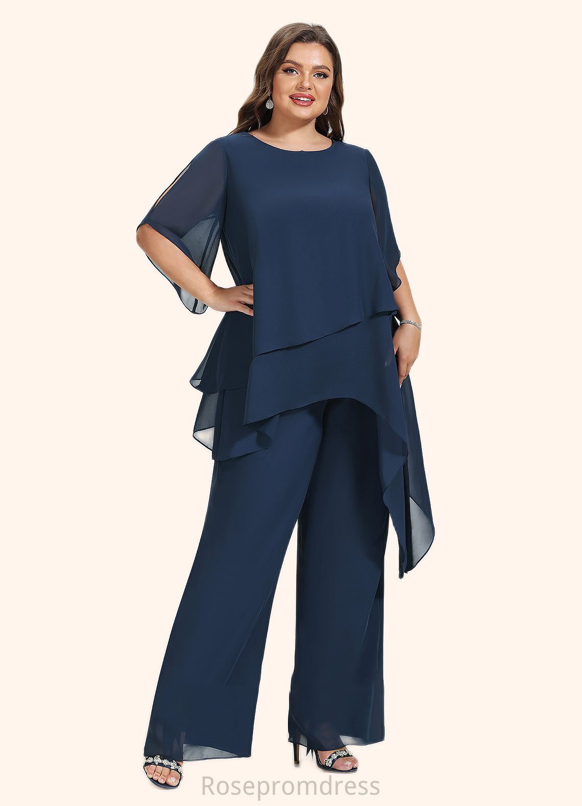 Addisyn Jumpsuit/Pantsuit Scoop Neck Ankle-Length Chiffon Mother of the Bride Dress SRS126P0014607