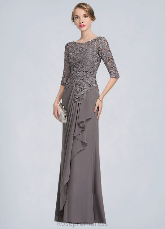 Naomi A-Line Scoop Neck Floor-Length Chiffon Lace Mother of the Bride Dress With Cascading Ruffles SRS126P0014608