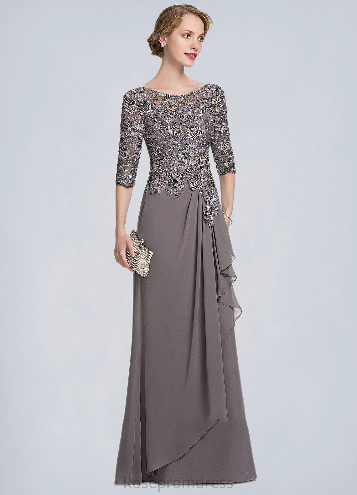 Naomi A-Line Scoop Neck Floor-Length Chiffon Lace Mother of the Bride Dress With Cascading Ruffles SRS126P0014608