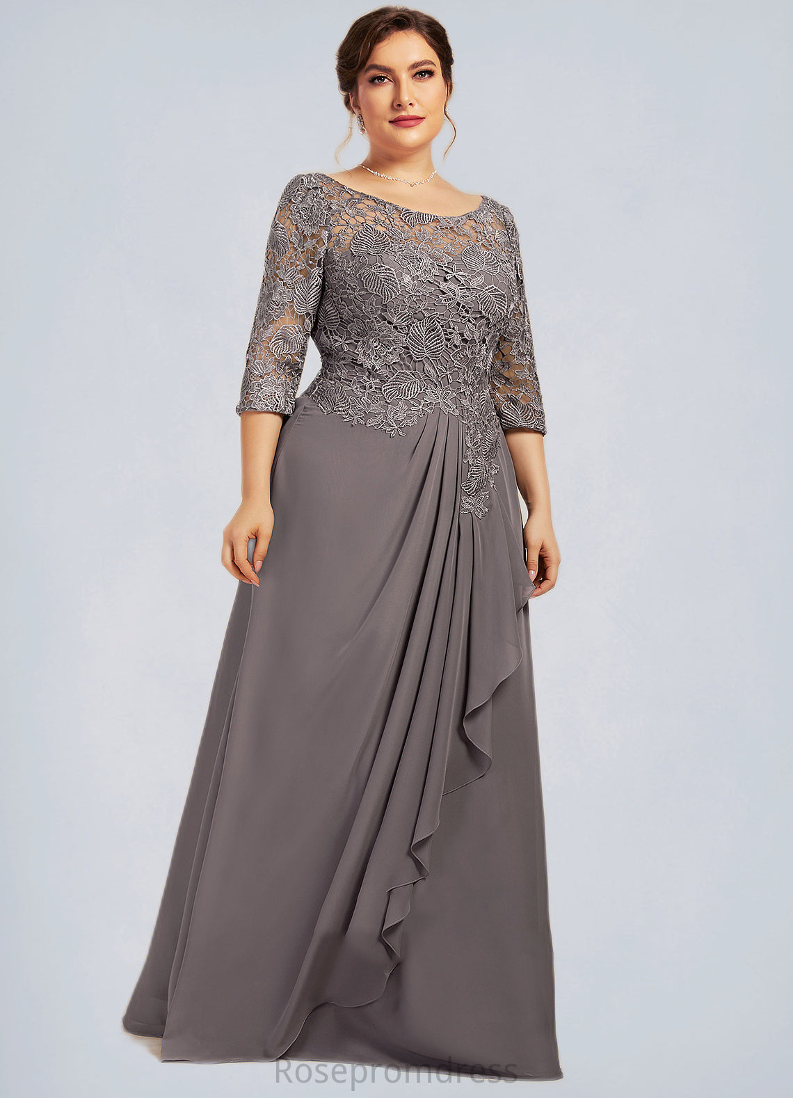 Naomi A-Line Scoop Neck Floor-Length Chiffon Lace Mother of the Bride Dress With Cascading Ruffles SRS126P0014608